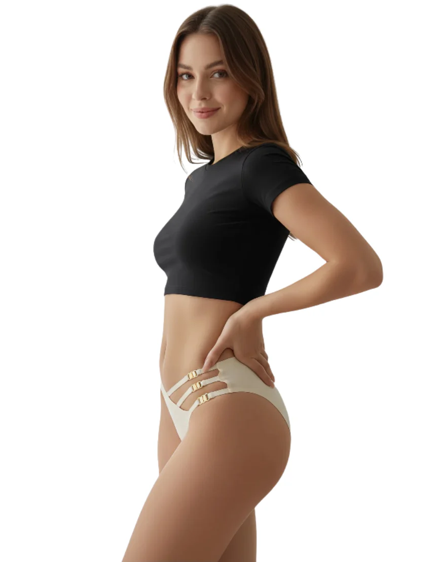 Lofty Low waist Laser Cut Panty With Pretty Side Chain Design-Black