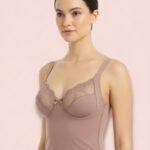 Mauve LoftyComfort longline sculpting bra with floral lace