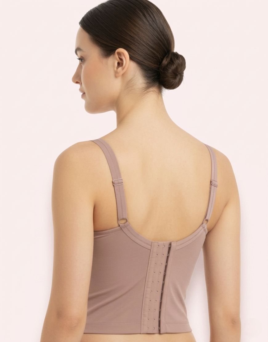 Mauve LoftyComfort longline sculpting bra with floral lace