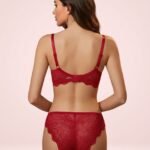 Red padded wired lingerie set with floral lace by LoftyComfort