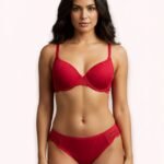 Red padded wired lingerie set with floral lace by LoftyComfort