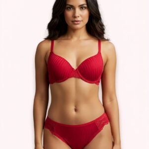 Red padded wired lingerie set with floral lace by LoftyComfort