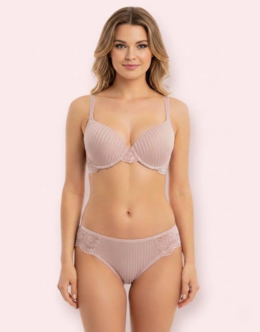 Rose mauve padded wired lingerie set with floral lace by LoftyComfort