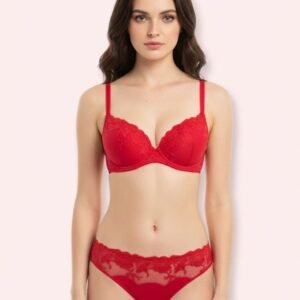 LoftyComfort red lace bra and panty set with elegant details