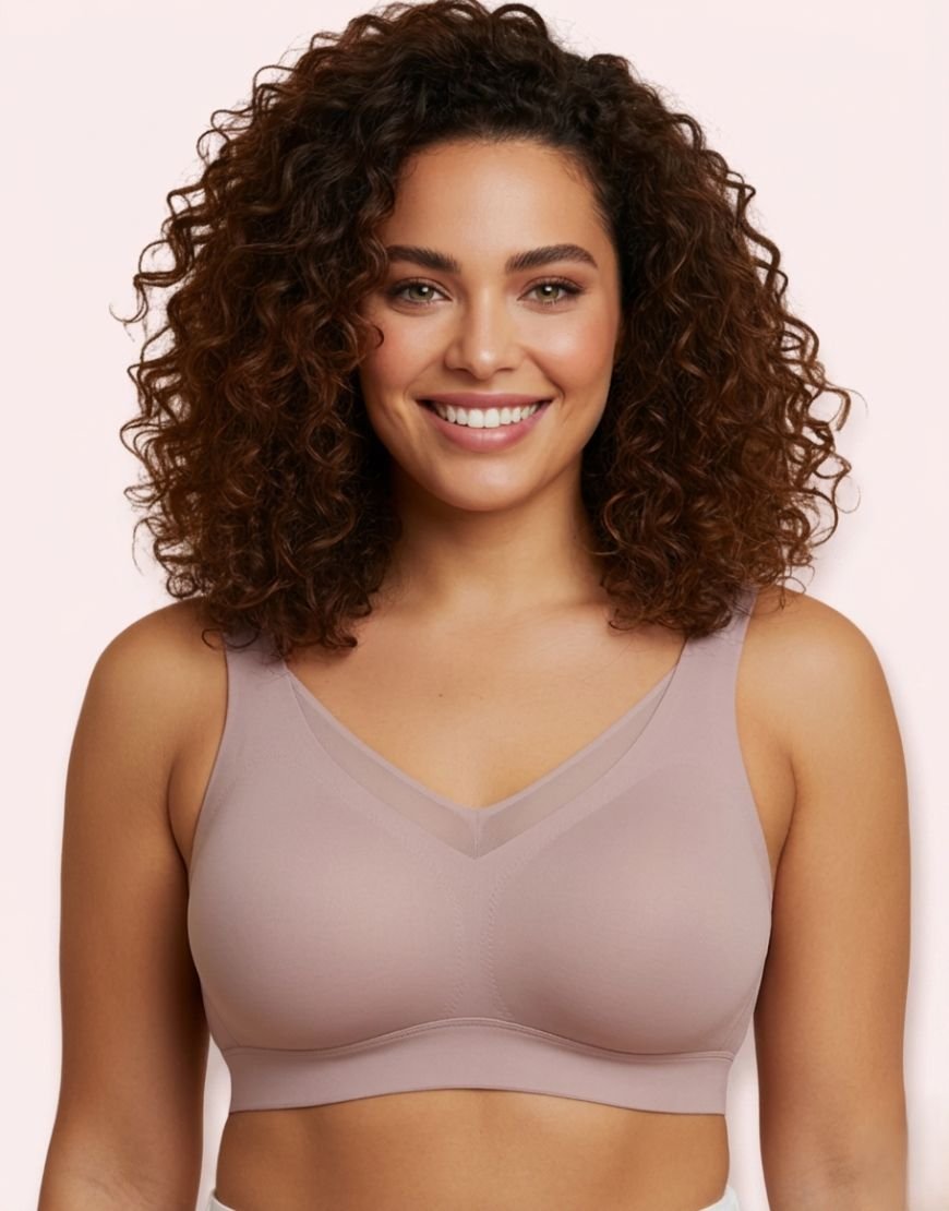 LoftyComfort skin tone wireless posture corrector bra with mesh detail