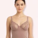 Mauve LoftyComfort longline sculpting bra with floral lace
