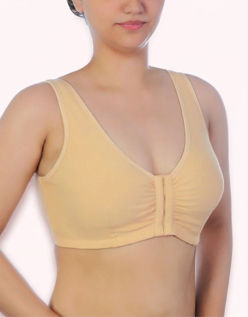 Cotton Front-Open Post-Surgical Bra with Pockets – Skin