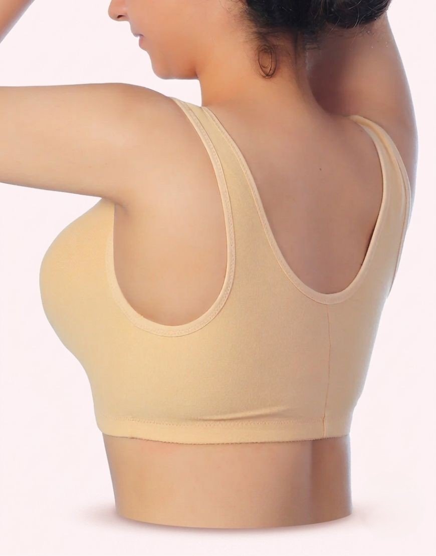 Cotton Front-Open Post-Surgical Bra with Pockets – Skin