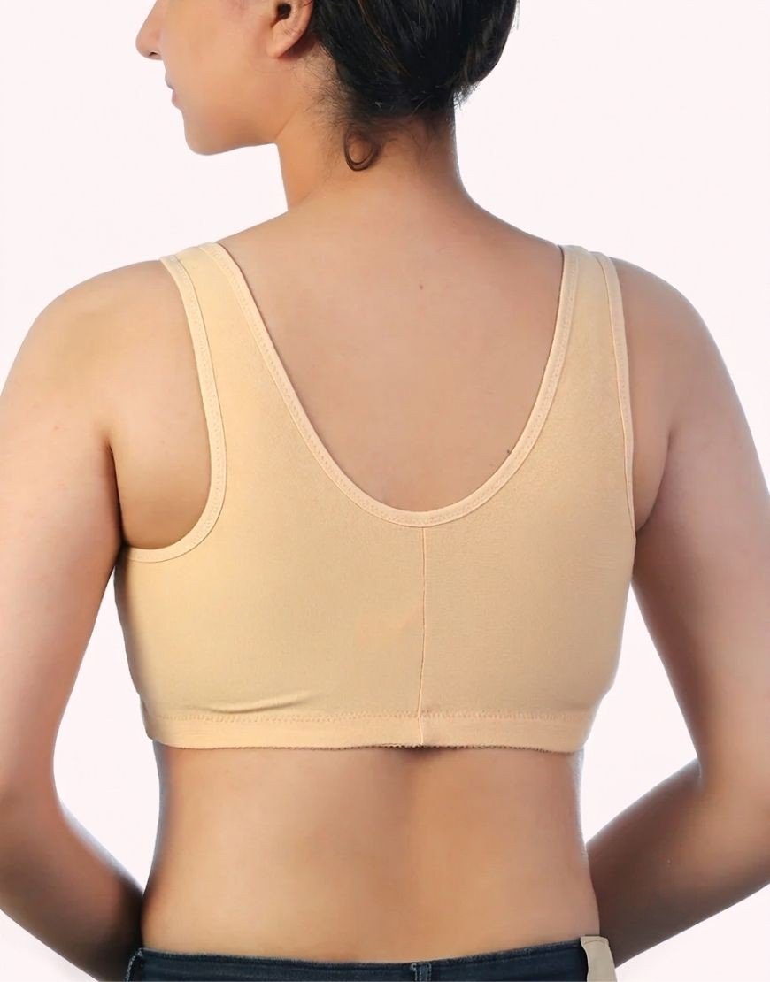 Cotton Front-Open Post-Surgical Bra with Pockets – Skin