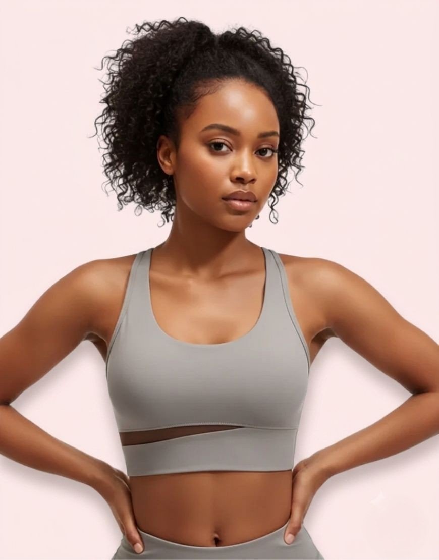 Grey Mesh Cutout Sports Bra