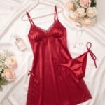 Red Satin Lace Babydoll Lingerie Set