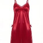Red Satin Lace Babydoll Lingerie Set