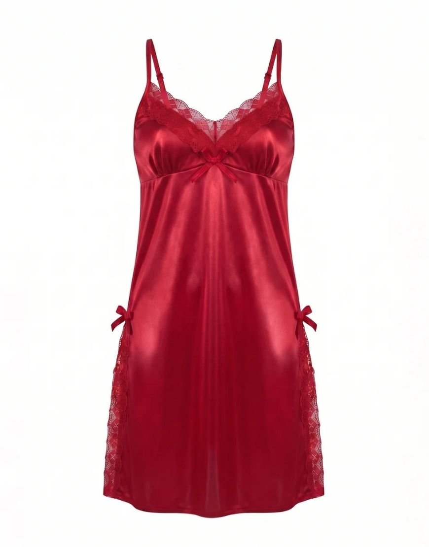 Red Satin Lace Babydoll Lingerie Set