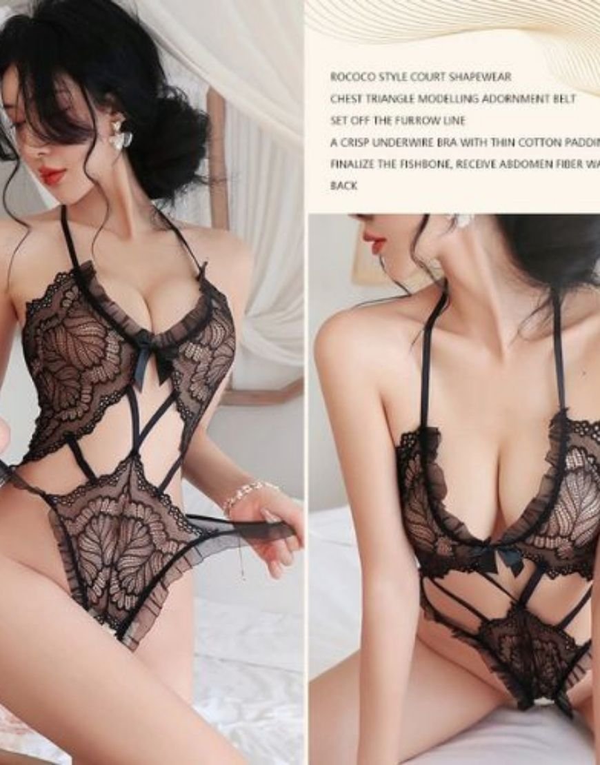 Black Lace Sexy Bodysuit Lingerie