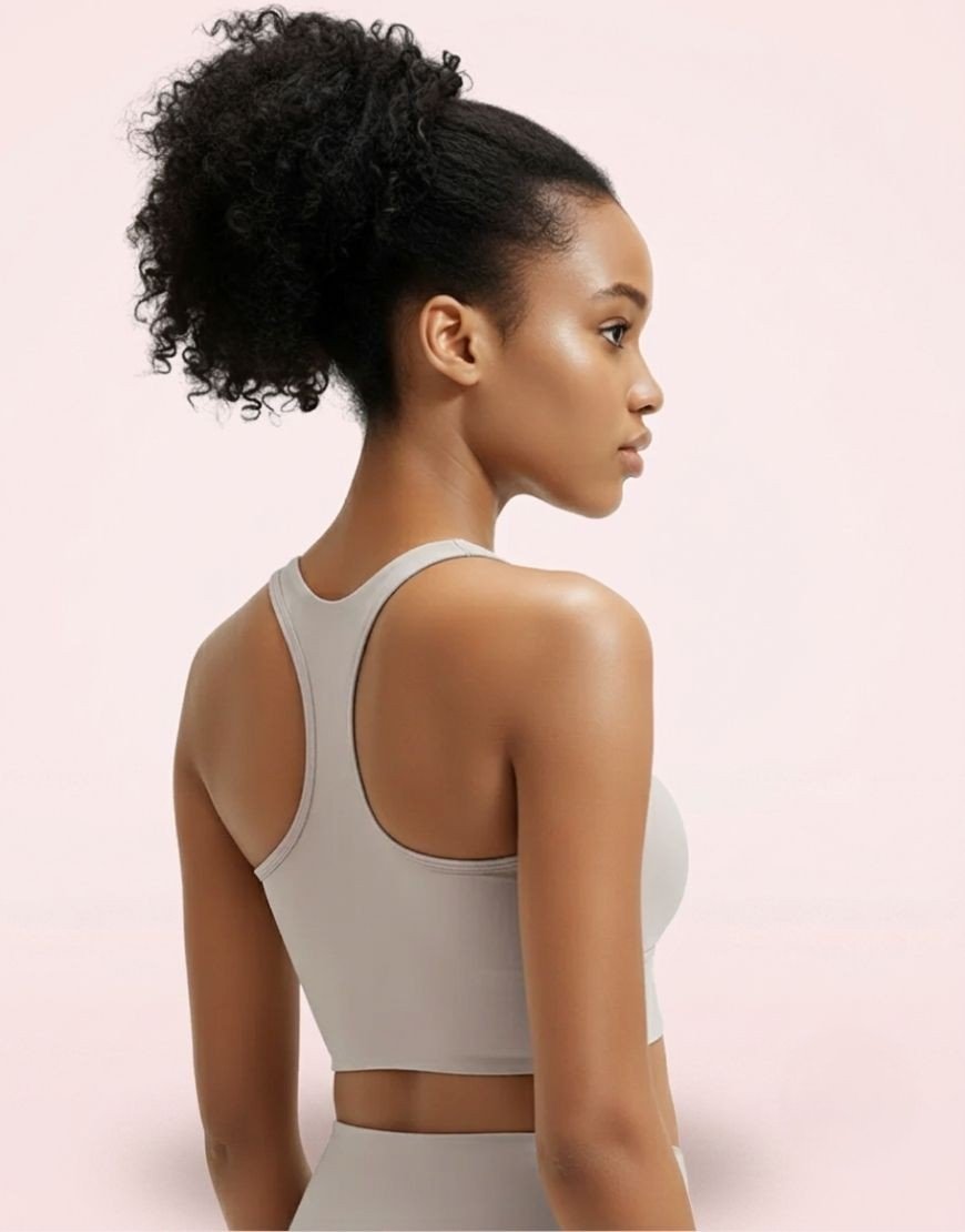Grey Mesh Cutout Sports Bra