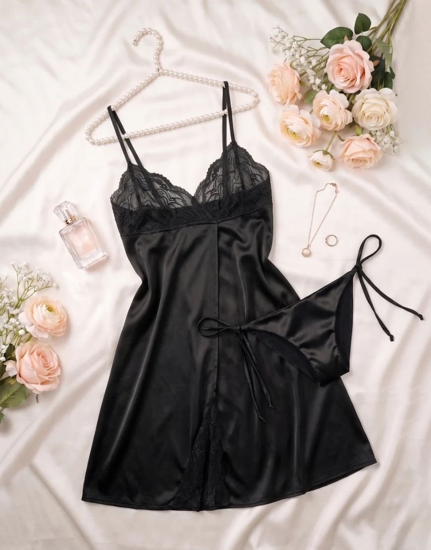 Satin Lace Lingerie Set