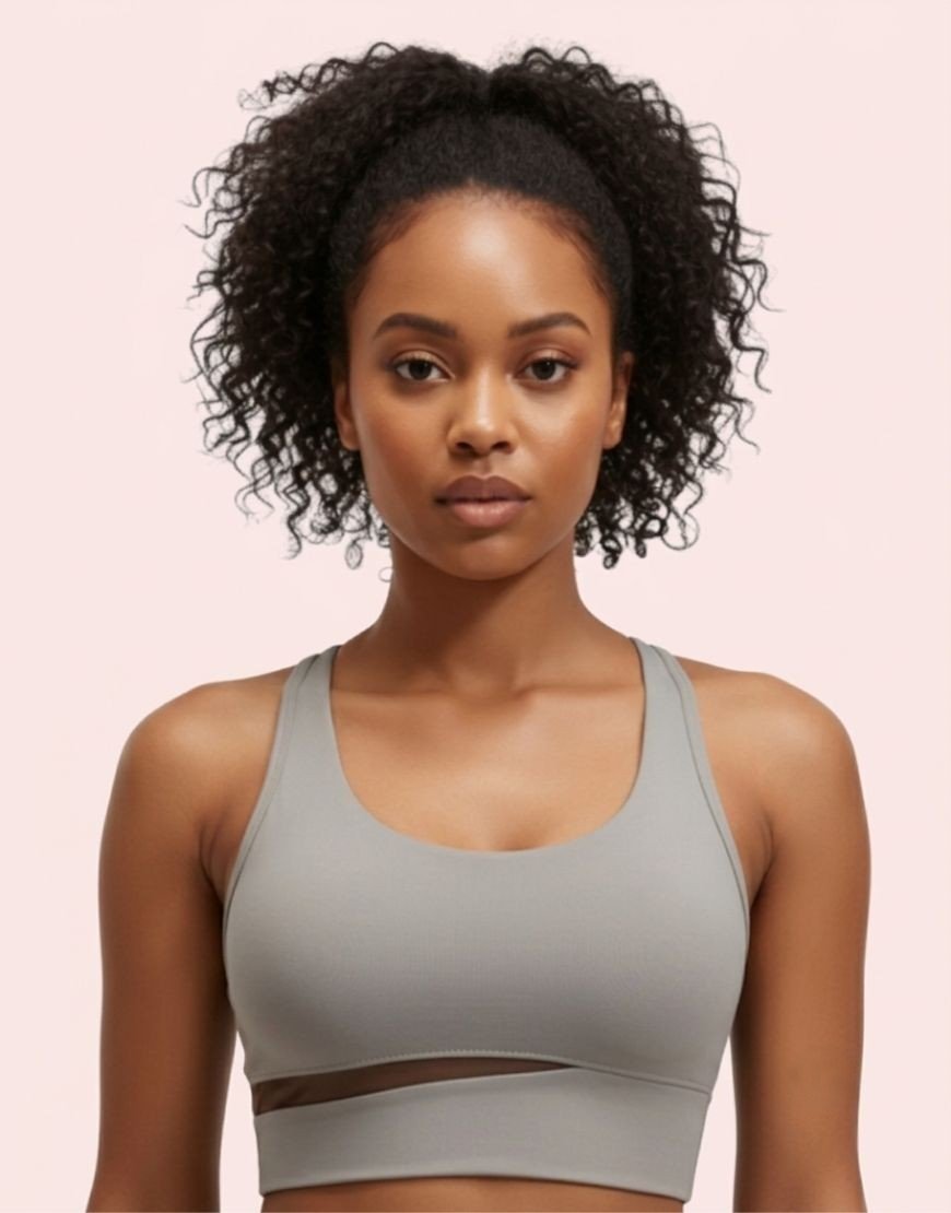 Grey Mesh Cutout Sports Bra