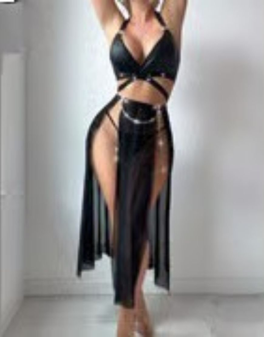 Black Faux Leather Lingerie Set