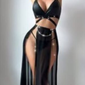 Black Faux Leather Lingerie Set