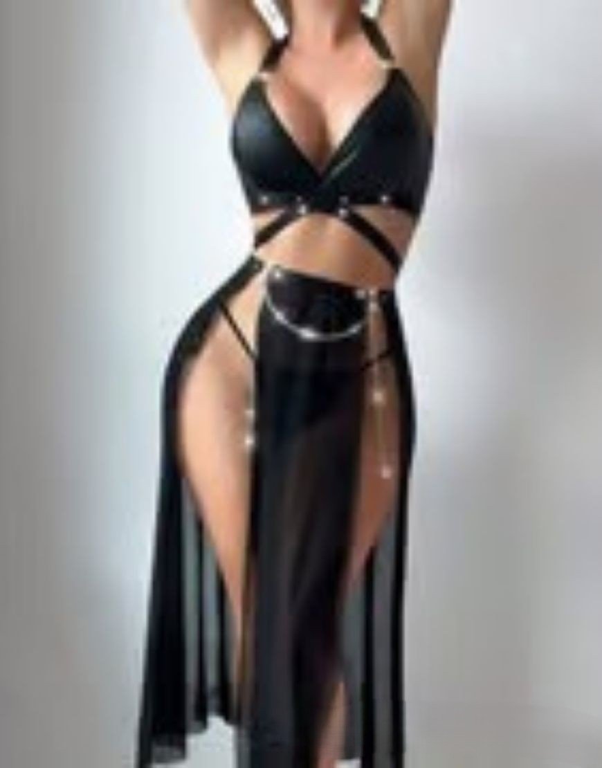 Black Faux Leather Lingerie Set