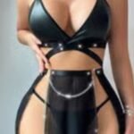 Black Faux Leather Lingerie Set