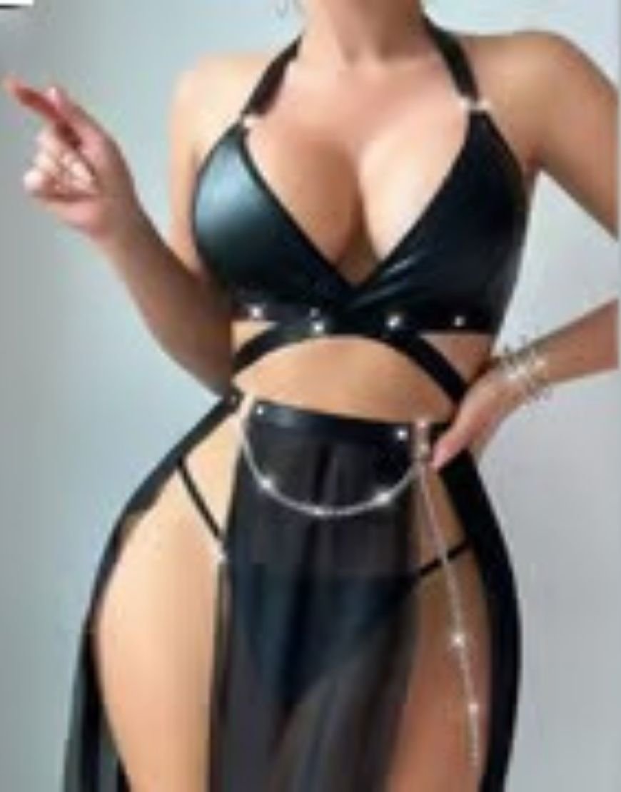 Black Faux Leather Lingerie Set