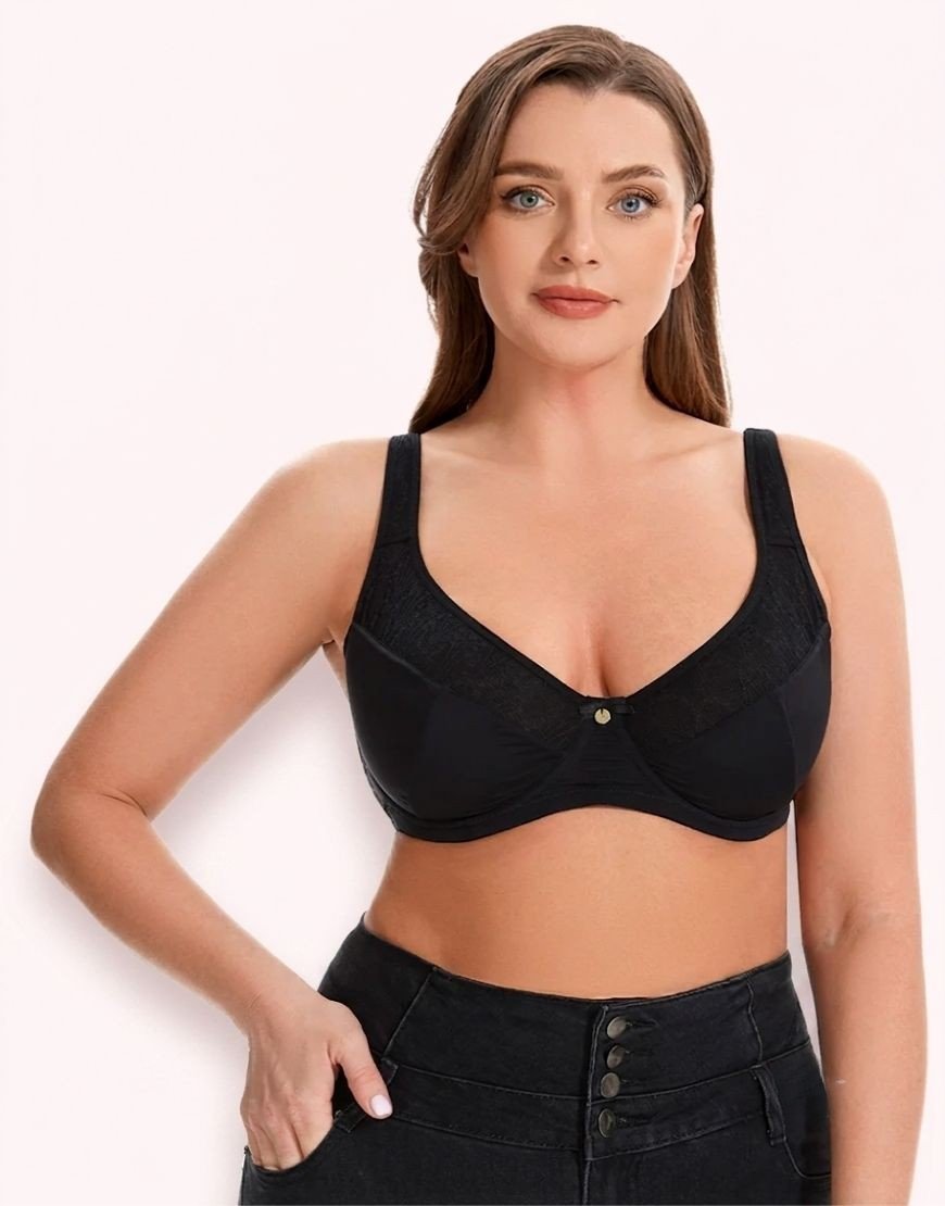 Curvy Double Layered Minimizer Wired Bra Black Black