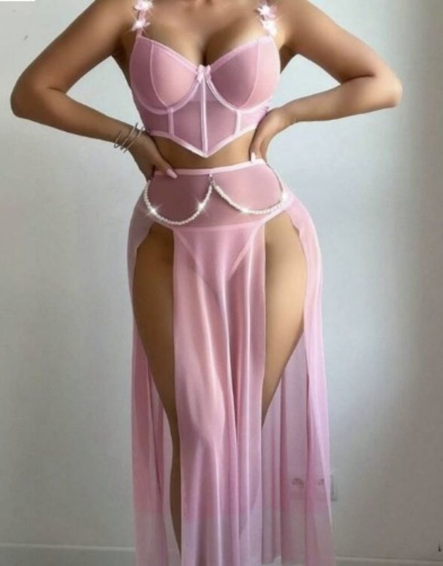 Sheer Pearl Chain Lingerie Set