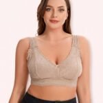 Curvy Double Layered Minimizer Lace Bra-BEIGE