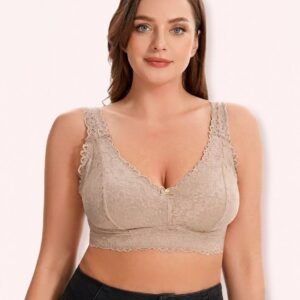 Curvy Double Layered Minimizer Lace Bra-BEIGE