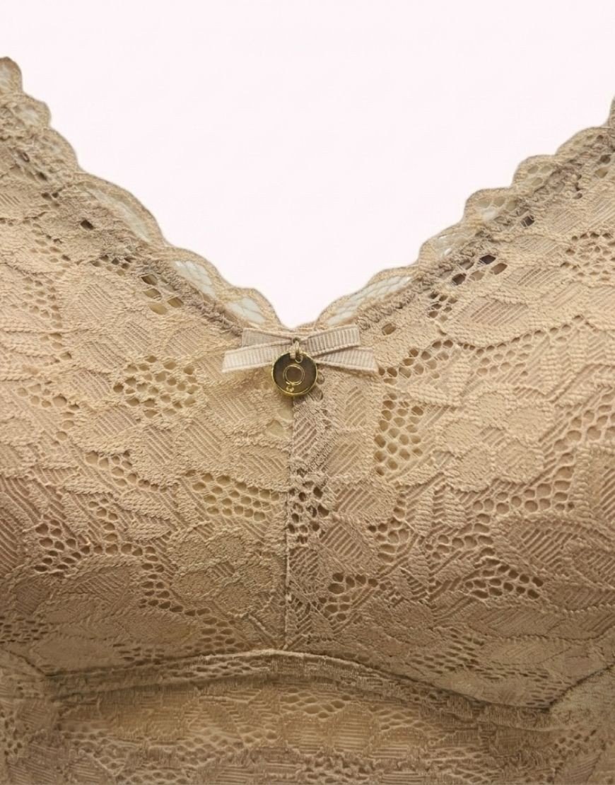 Curvy Double Layered Minimizer Lace Bra-BEIGE