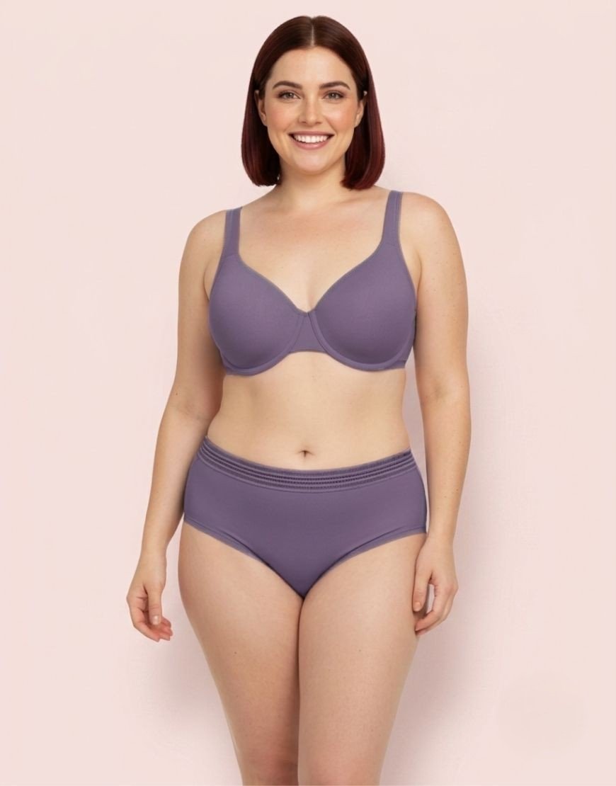 Double Layered Wired Bra with Matching Panty | Purple Grey Set