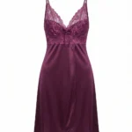 Purple Satin Lace Babydoll Lingerie Set
