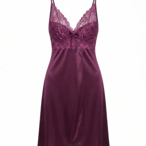Purple Satin Lace Babydoll Lingerie Set