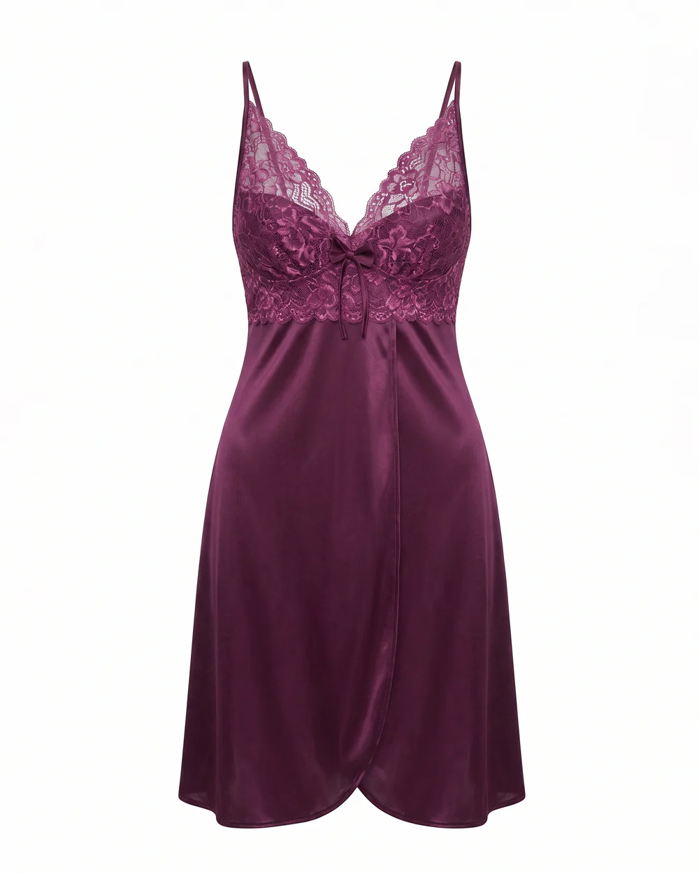 Purple Satin Lace Babydoll Lingerie Set